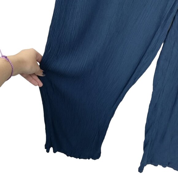 Matilda Jane Try Something New Wide Leg Crepe Crinkle Pants Size M Pull On Blue - Picture 5 of 13